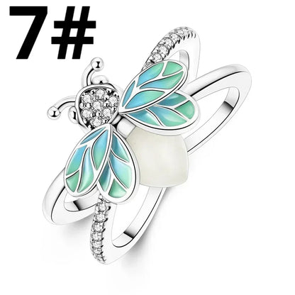 Authentic Luminous Firefly Bee Light Bulb Charm Ring Earrings 925 Sterling Silver DIY Jewelry Gift