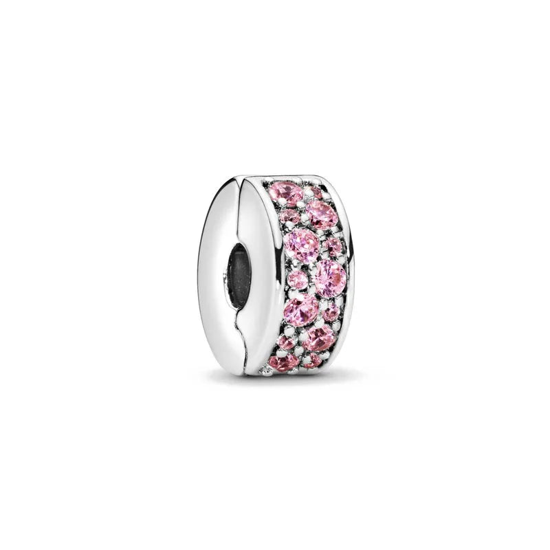 Spring Pink 925 Sterling Silver Enamel Flower Pendant for Mother Daughter Bracelets P354-fen