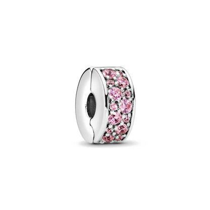 Spring Pink 925 Sterling Silver Enamel Flower Pendant for Mother Daughter Bracelets P354-fen