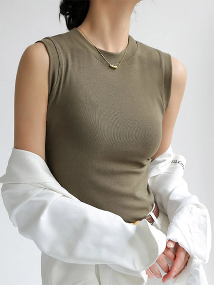 Women Cotton Camisole Vest Round Neck Colorful Sleeveless