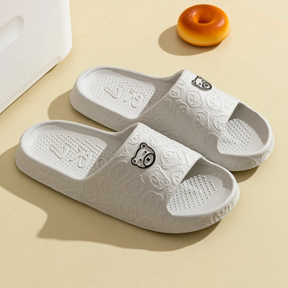 Men's Slippers Summer Cartoon Bear Indoor Soft Thick Sole Anti Slip Women Exquisite Slides GRAY