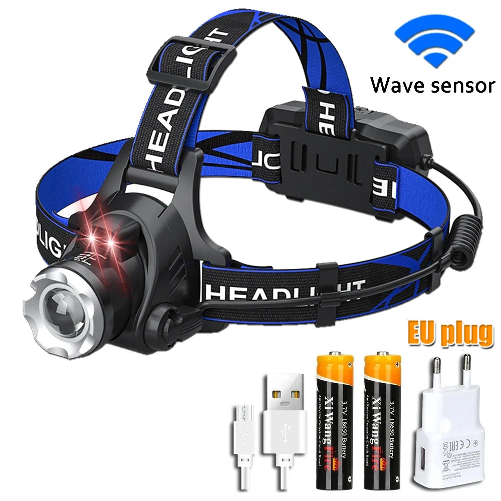 Super Bright LED Induction Headlamp USB Rechargeable Waterproof Torch Type 2 package D