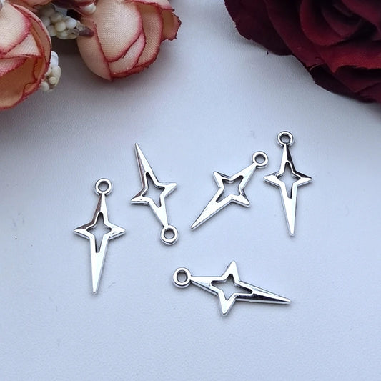 40pcs 23x10mm Shiny Star Charms Antique Silver For Jewelry