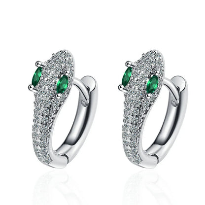 Elegant 925 Sterling Silver Snake Stud Earrings With Zircon For Women