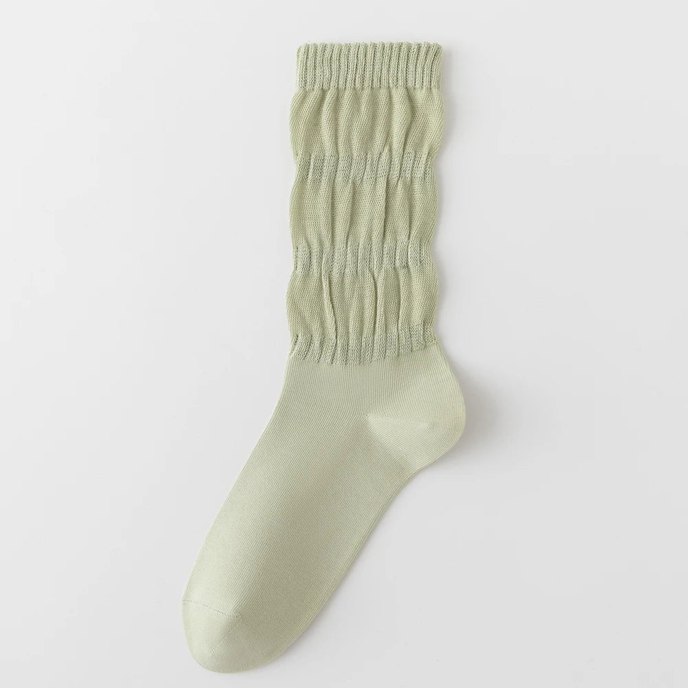 Womens Breathable Mid Calf Cotton Socks Elastic Wave Cuff