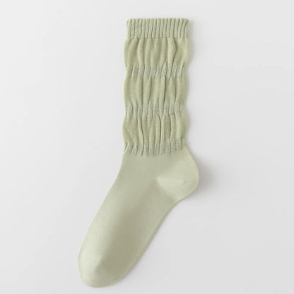 Womens Breathable Mid Calf Cotton Socks Elastic Wave Cuff