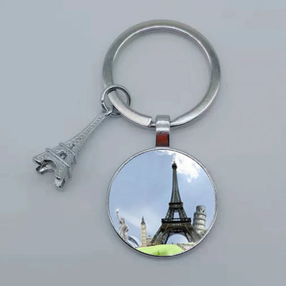 Paris Eiffel Tower Glass Pendant Keychain for Women with Artistic Design