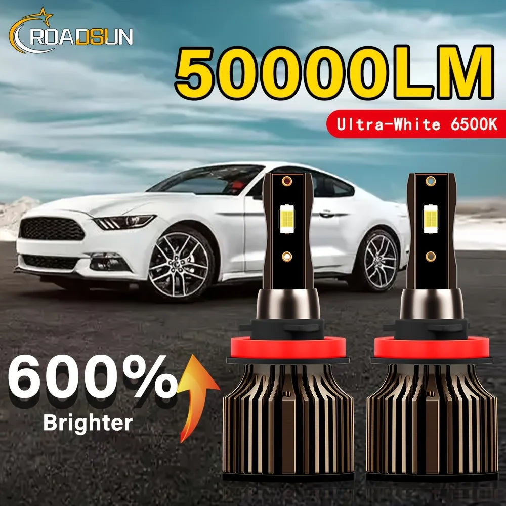 Ultra-Bright LED Car Headlight Bulbs 50000LM 6000K White High/Low Beam 800% Brighter High Power 2pcs Set