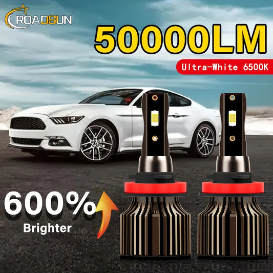 Ultra-Bright LED Car Headlight Bulbs 50000LM 6000K White High/Low Beam 800% Brighter High Power 2pcs Set