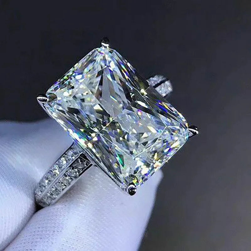 925 Sterling Silver Big Square Crystal Stone Wedding Bridal Ring for Women Luxury Engagement and Anniversary