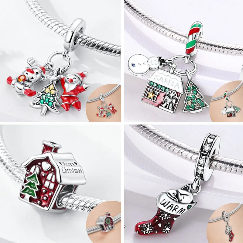2025 Sterling Silver Christmas Charm Beads for Bracelets and Pendants