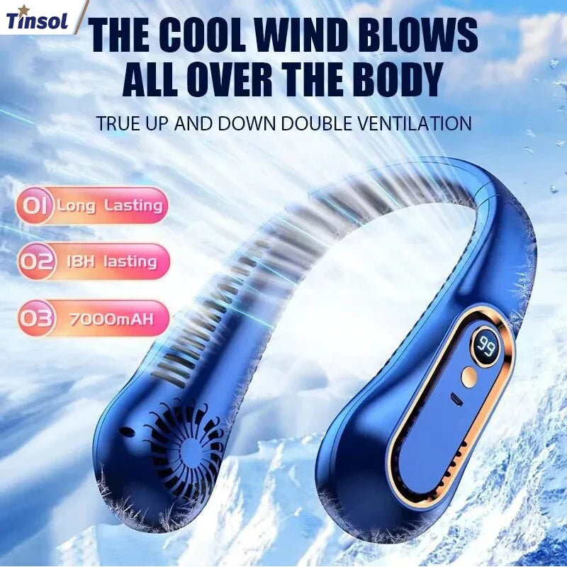 2024 USB Rechargeable Portable Neck Fan with Dual Ventilation