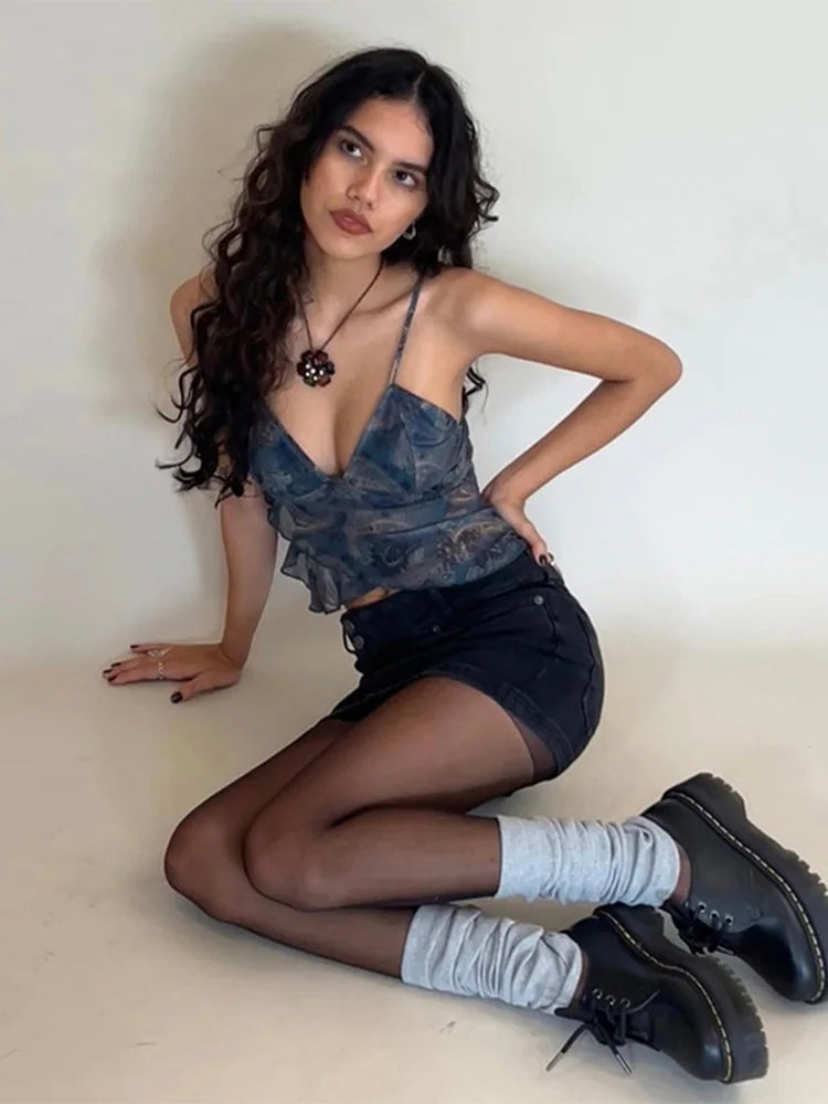 Mesh See Through Camisole For Women Patchwork Tank