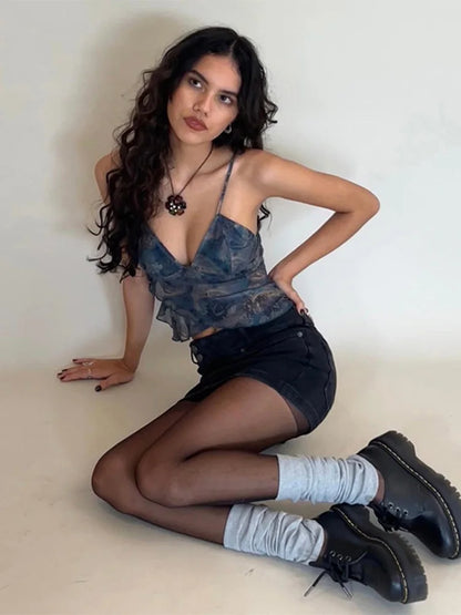 Mesh See Through Camisole For Women Patchwork Tank