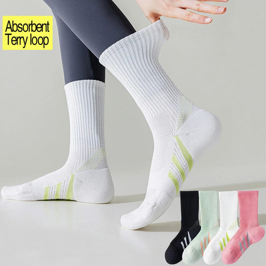 Women Mid Calf Arch Support Cushioned Sports Socks For Tennis