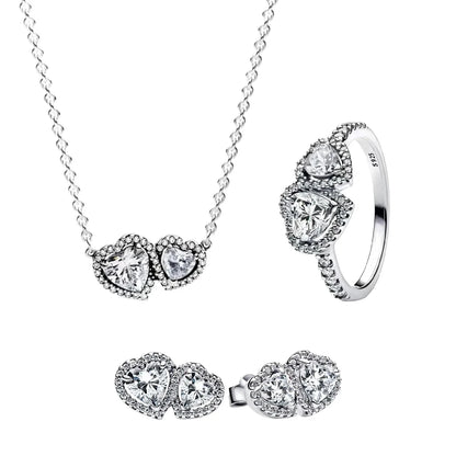 925 Sterling Silver Heart Jewelry Set With Colorful Zircon Sparkling Ring Earrings and Necklace for Women Gift