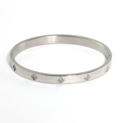 New Waterproof Cubic Zirconia Heart Flower Bangles Jewelry for Women BR8378-Silver CHINA