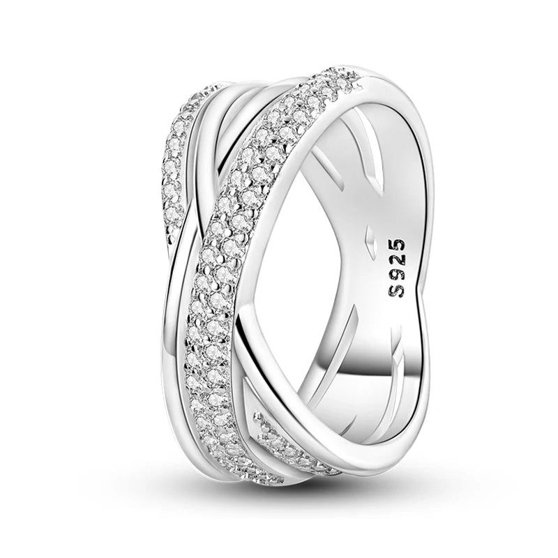 Women's Classic Geometric 925 Sterling Silver Ring with Overlapping Zircon KJR119 9