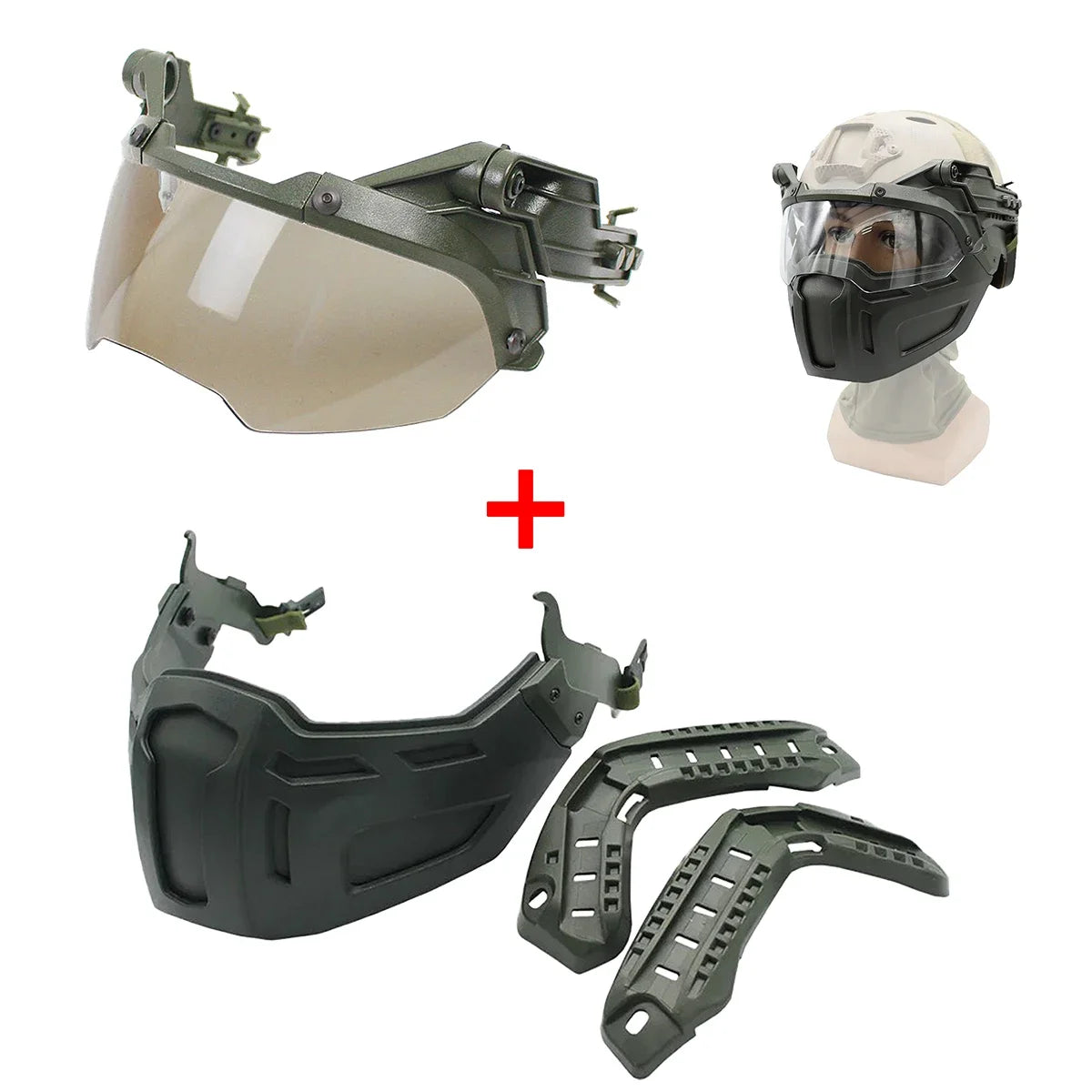 New Tactical FAST Helmet Half Face Mask With Flip Goggles OD Mask Goggles 2