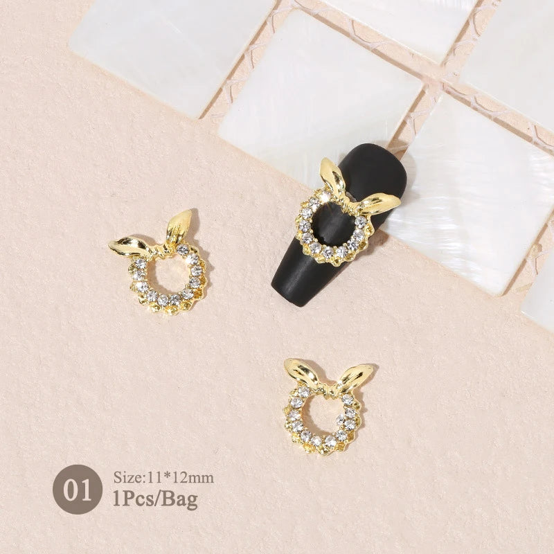 Elegant Gold Silver Metal Bowknot Nail Charm 3D Rhinestone Decor for DIY Manicure Art
