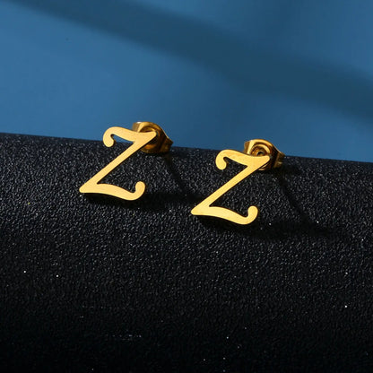 Tiny Stainless Steel Initial Letter Stud Earrings Gift Z