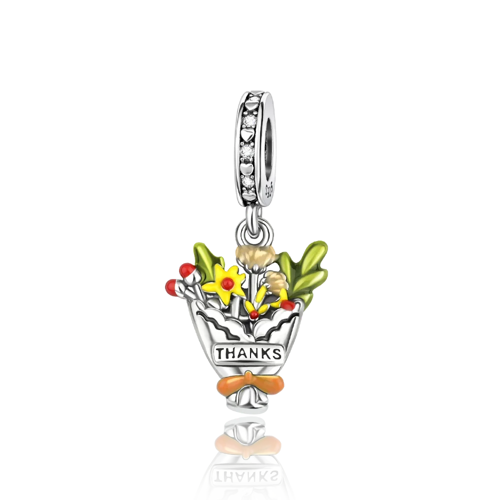 925 Sterling Silver Colorful Flower Charms with Zircon Roses Tulips and Daisies for DIY Necklace and Bracelet Jewelry Gifts