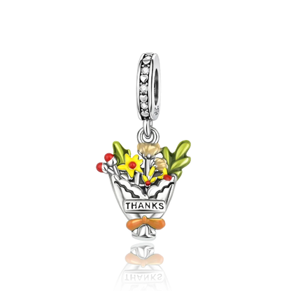 925 Sterling Silver Colorful Flower Charms with Zircon Roses Tulips and Daisies for DIY Necklace and Bracelet Jewelry Gifts