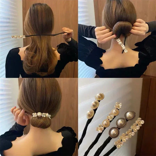 Elegant Pearl Flower Bun Maker Korean Lazy Hair Curlers for Effortless Styling