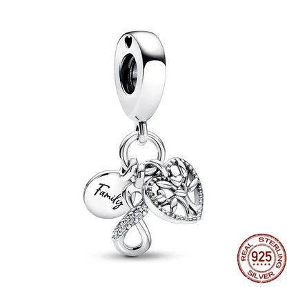 Original 925 Sterling Silver Linked Sister Hearts Openable Heart Locket Dangle Charm Beads for Necklace and Bracelet Jewelry