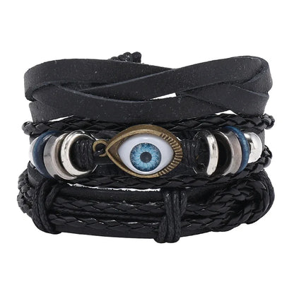 ZORCVENS Men's Handmade Braided Leather Bracelet Set - Vintage Black Punk Fashion Gift