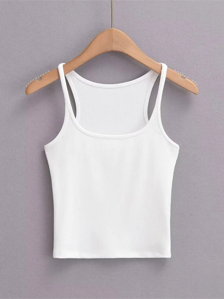 Women's U Neck Knit Vest Crop Top Camisole Dozw Trendy