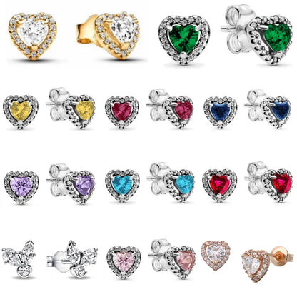 New 925 Silver Heart-Shaped Earrings with Purple Pink and Green Zircon for Exquisite Jewelry Gifts for Women