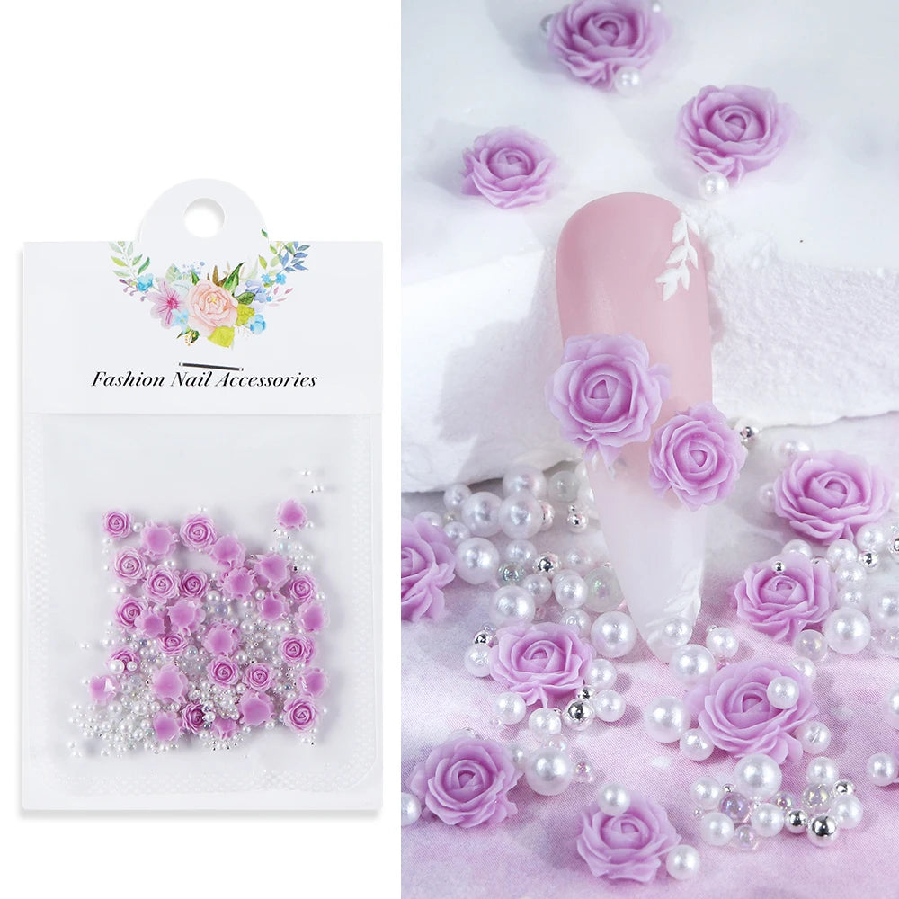 Rose Mixed Pearl Resin Art Decorations for 3D Charm Jewelry Making and DIY Nail Crafts