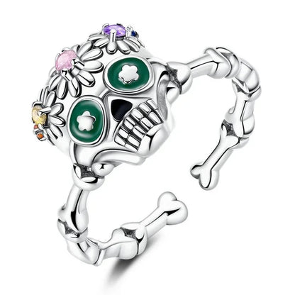 Original 925 Sterling Silver Heart Skull Necklace Ring and Cross Bracelet Set with Zircon Accents for Halloween and Valentine Gifts