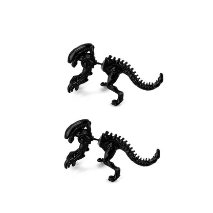 Alien Dinosaur 3D Black Stud Earrings for Women Unique Animal Jewelry Gifts