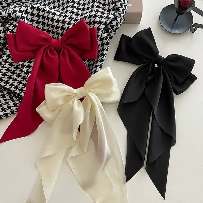 Korean Satin Big Bow Hair Clips For Women And Girls