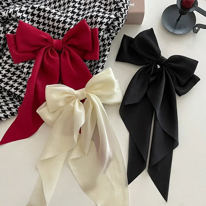 Korean Satin Big Bow Hair Clips For Women And Girls