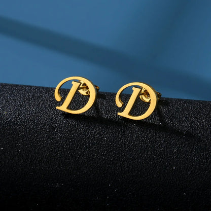Tiny Stainless Steel Initial Letter Stud Earrings Gift D