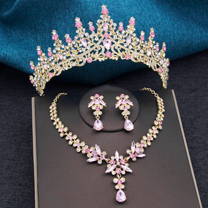 Elegant Silver Opal Blue Wedding Crown Jewelry Set for Women - Princess Tiaras, Earrings, and Necklace for Prom Gifts