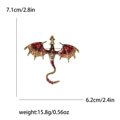 Enamel Dragon Pins for Women Rhinestone Brooch Jewelry GoldenRed3539