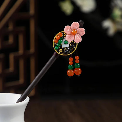 Vintage 2024 Wooden Hair Stick With Tassel Chinese Winding Flower Hairpin