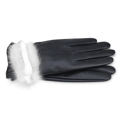 Autumn Winter Colorblocked Mink Lambskin Touchscreen Gloves