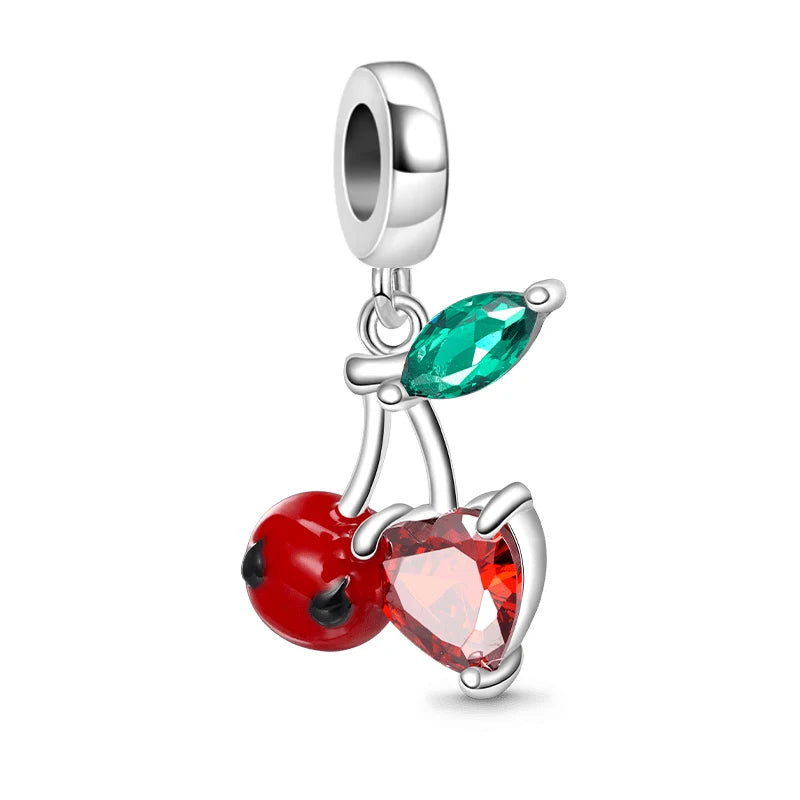 925 Silver Strawberry Cherry Durian DIY Dangle Beads