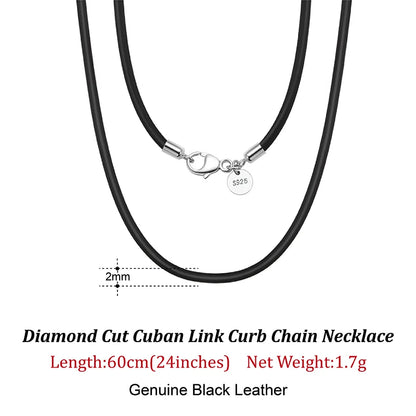 Rinntin 2mm Brown Leather Cord Necklace with 925 Sterling Silver Clasp Trendy Jewelry for Men and Women 2mm-Black-40cm