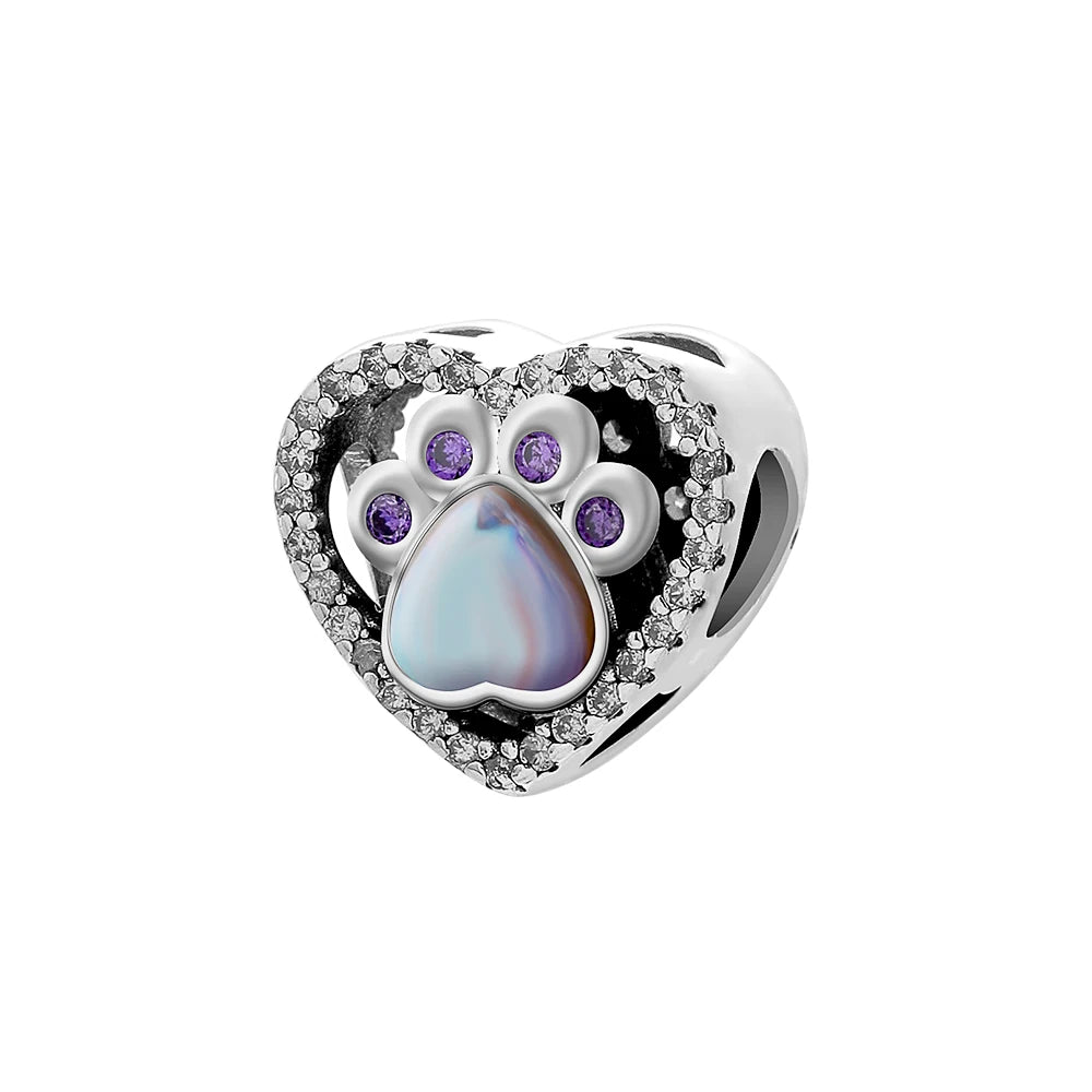 Sterling Silver Paw Print and Bone Charm Bead for Pet Bracelet Jewelry B5450