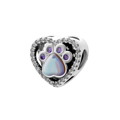 Sterling Silver Paw Print and Bone Charm Bead for Pet Bracelet Jewelry B5450