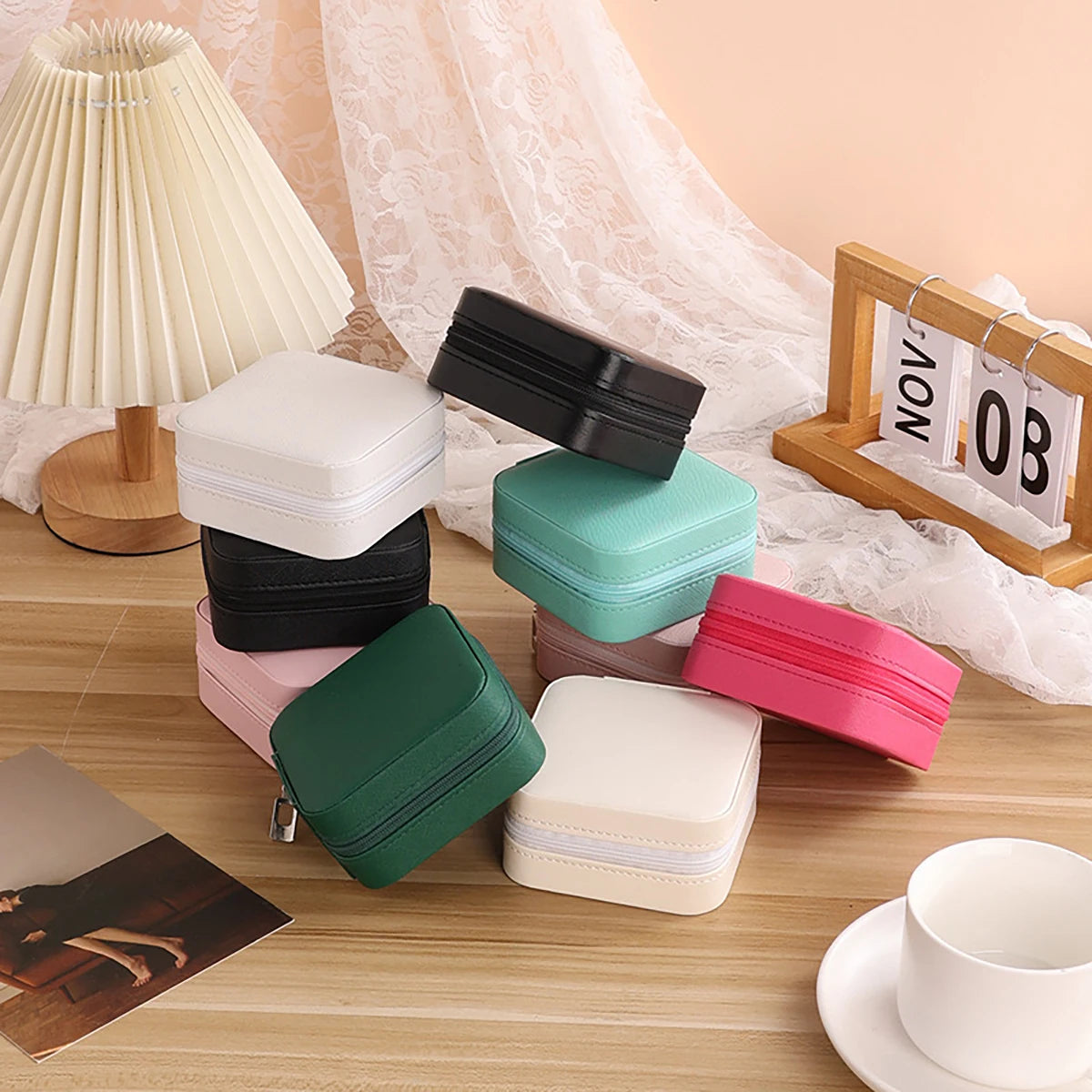 Travel-Friendly PU Leather Jewelry Organizer - Compact Storage Box for Bracelets, Earrings & Rings