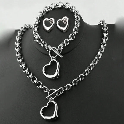 DOTIFI Exquisite Love Fashion Stainless Steel Jewelry Set with Necklace Earrings and Bracelet for Women Party Favors