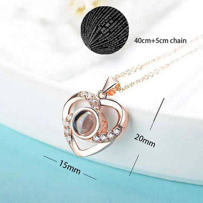 100 Languages I Love You Heart Pendant Necklace Romantic Projection Jewelry Gift for Women tyxl05mgj 40cm plus 5cm