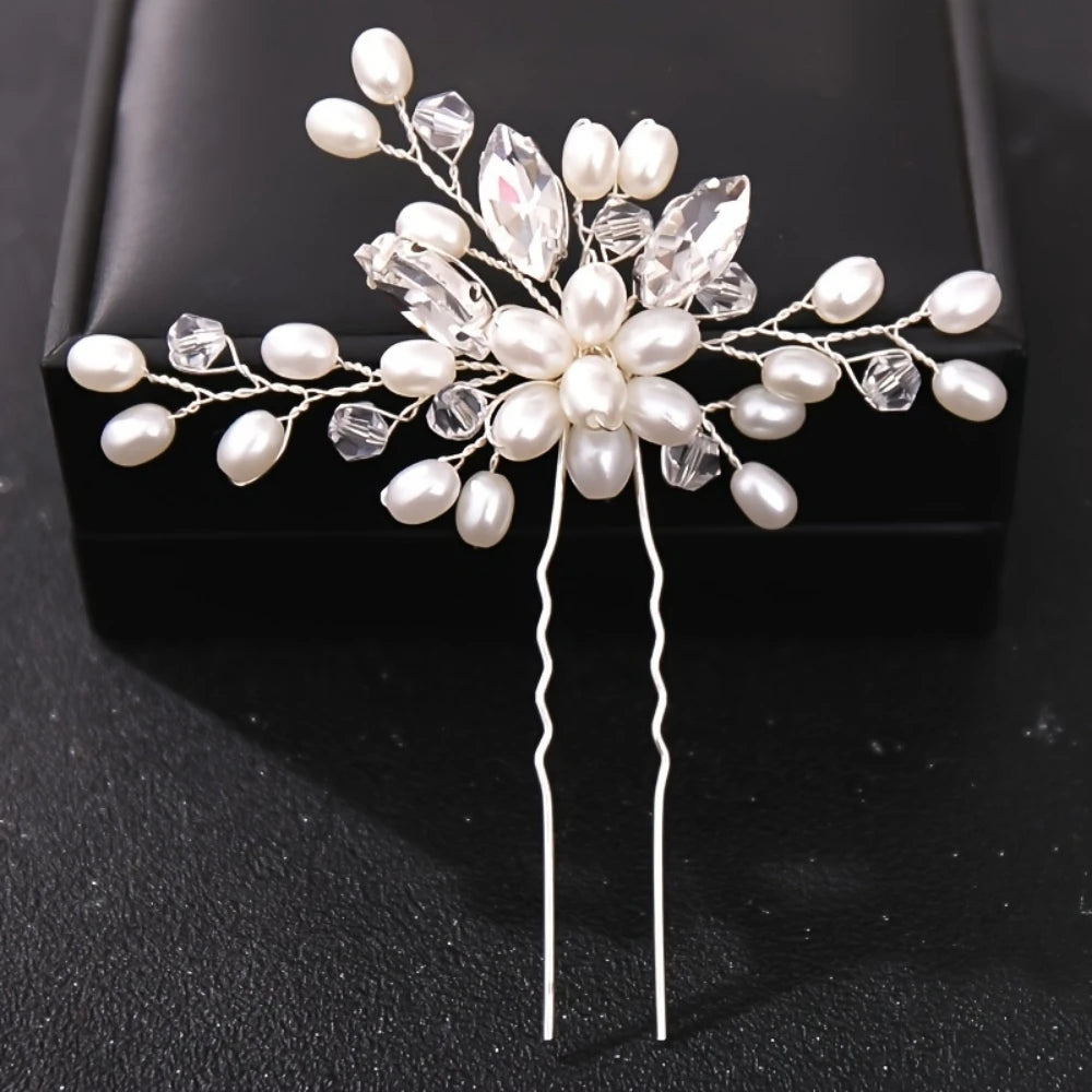 Elegant Crystal Pearl Rhinestone Hairpins for Women Bridal Party Accessories